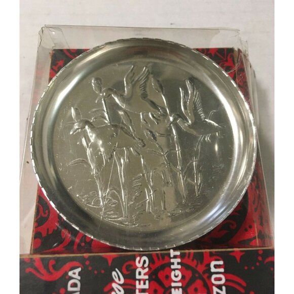 New Canada Geese Coasters By Horizon Box Of 8 Metal Stamped Silver Color NOS 3" - Picture 2 of 3